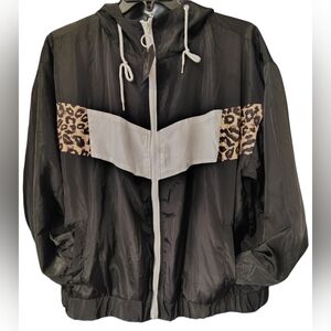 NWT NL New Look Black and White Leopard Print Rain/Wind Jacket Sz 1X